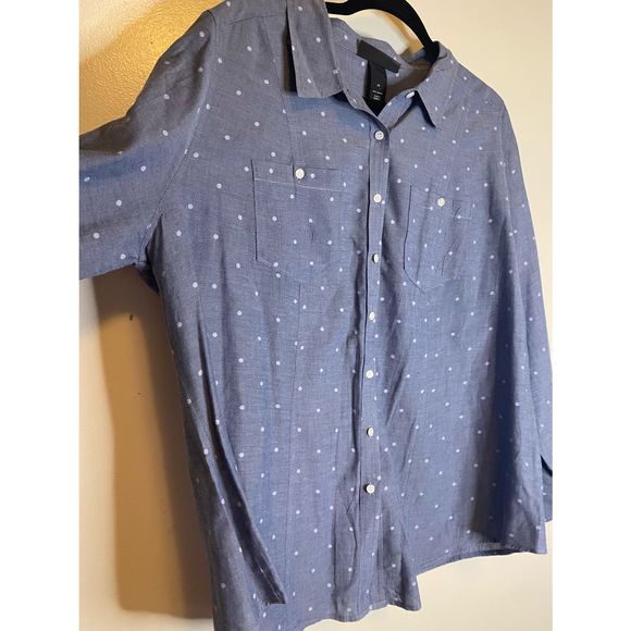 Lane Bryant lightweight cotton chambray blue polka dot blouse size 20 - Picture 4 of 8